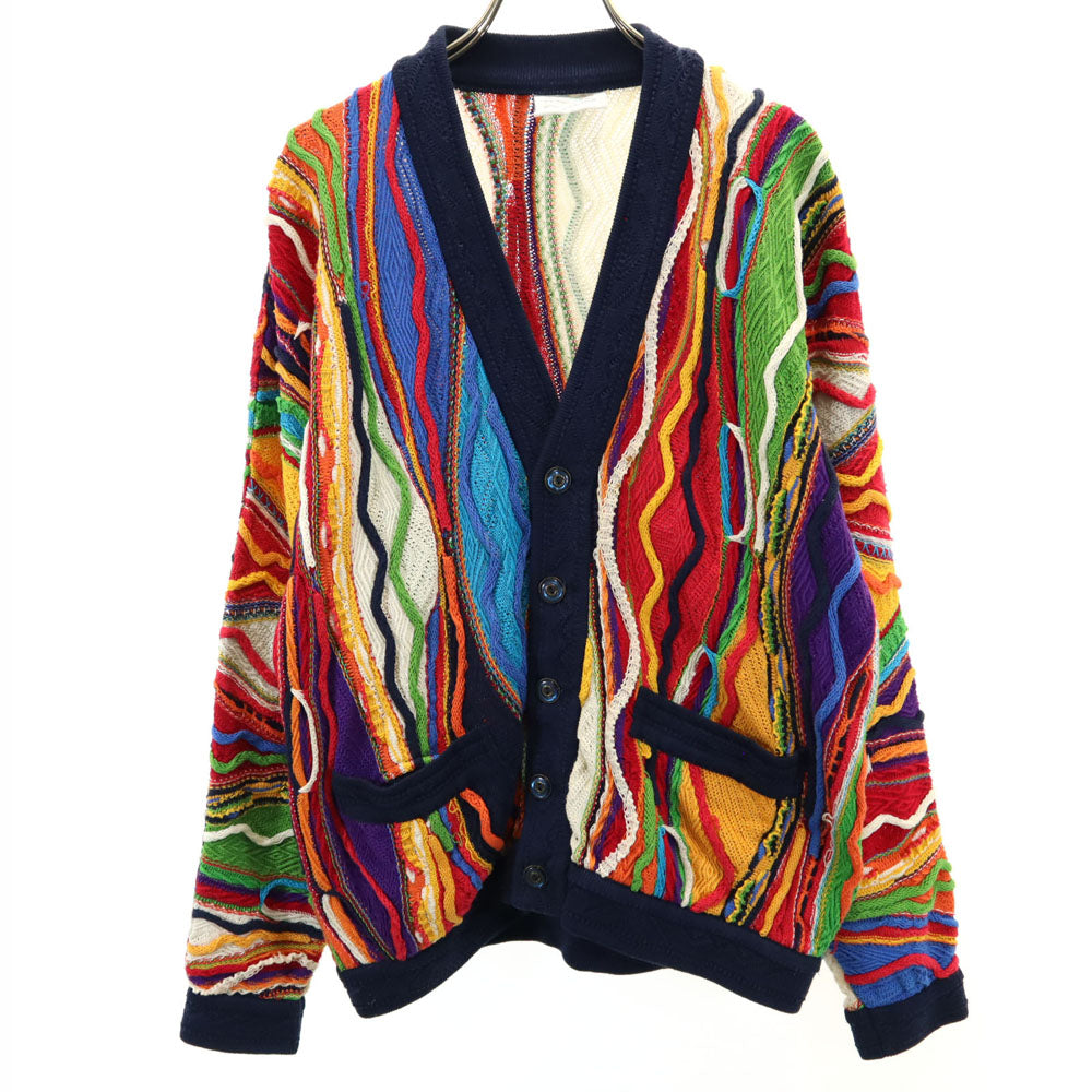 COOGI クージー 90s オーストラリア製 オールド 3D Vネック 3D ニットカーディガン SS ネイビー 長袖 メンズ