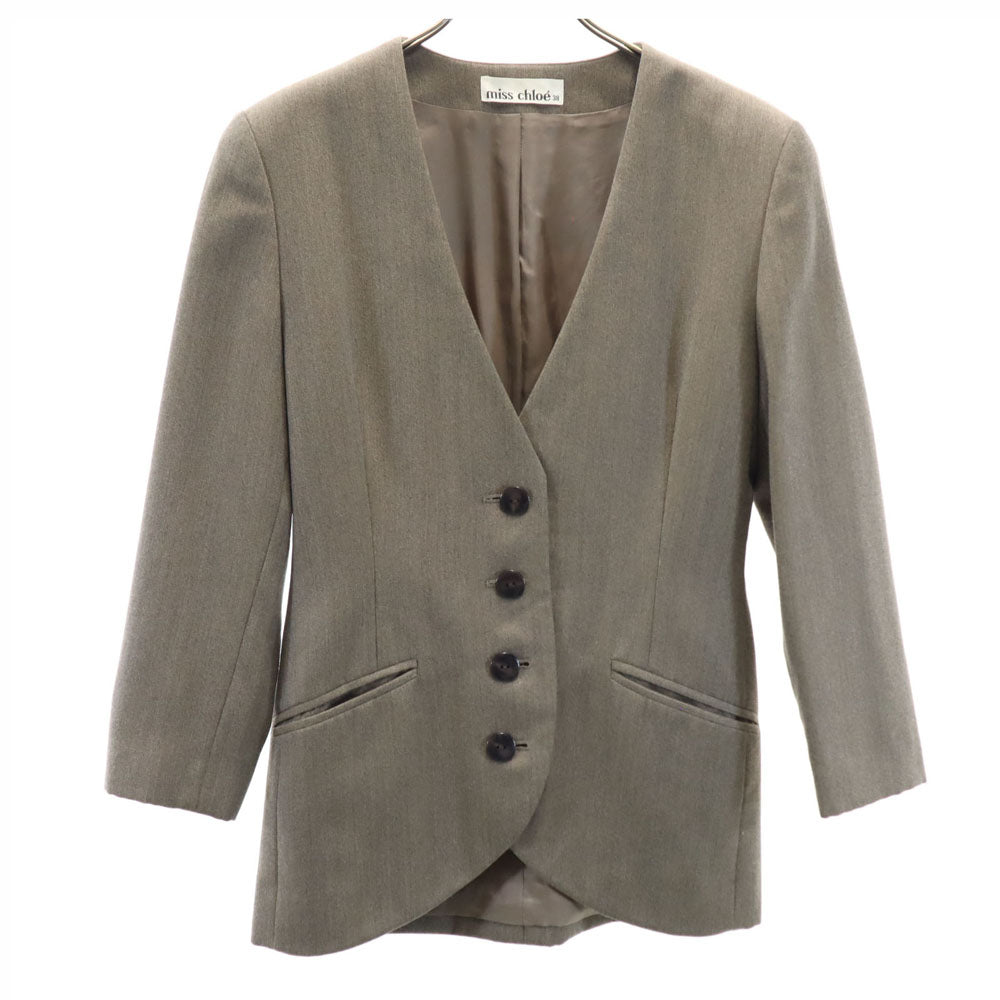 miss chloe ミスクロエ 日本製 ウール ノーカラー ジャケット 38 グレー レディース