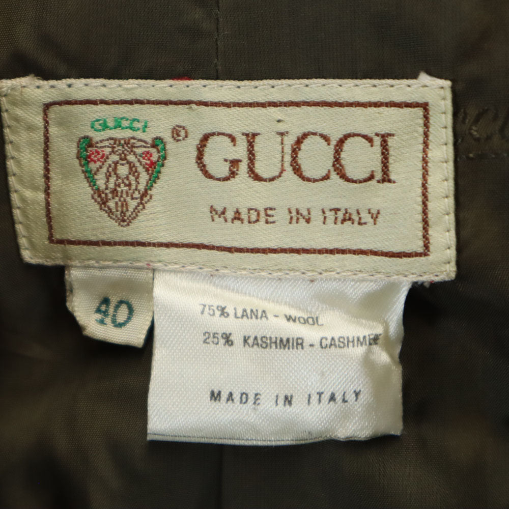 GUCCI グッチ 80s 90s イタリア製 ウールブレンド オールド チェック柄 ジャケット 40 カーキ系 ダブルボタン レディース