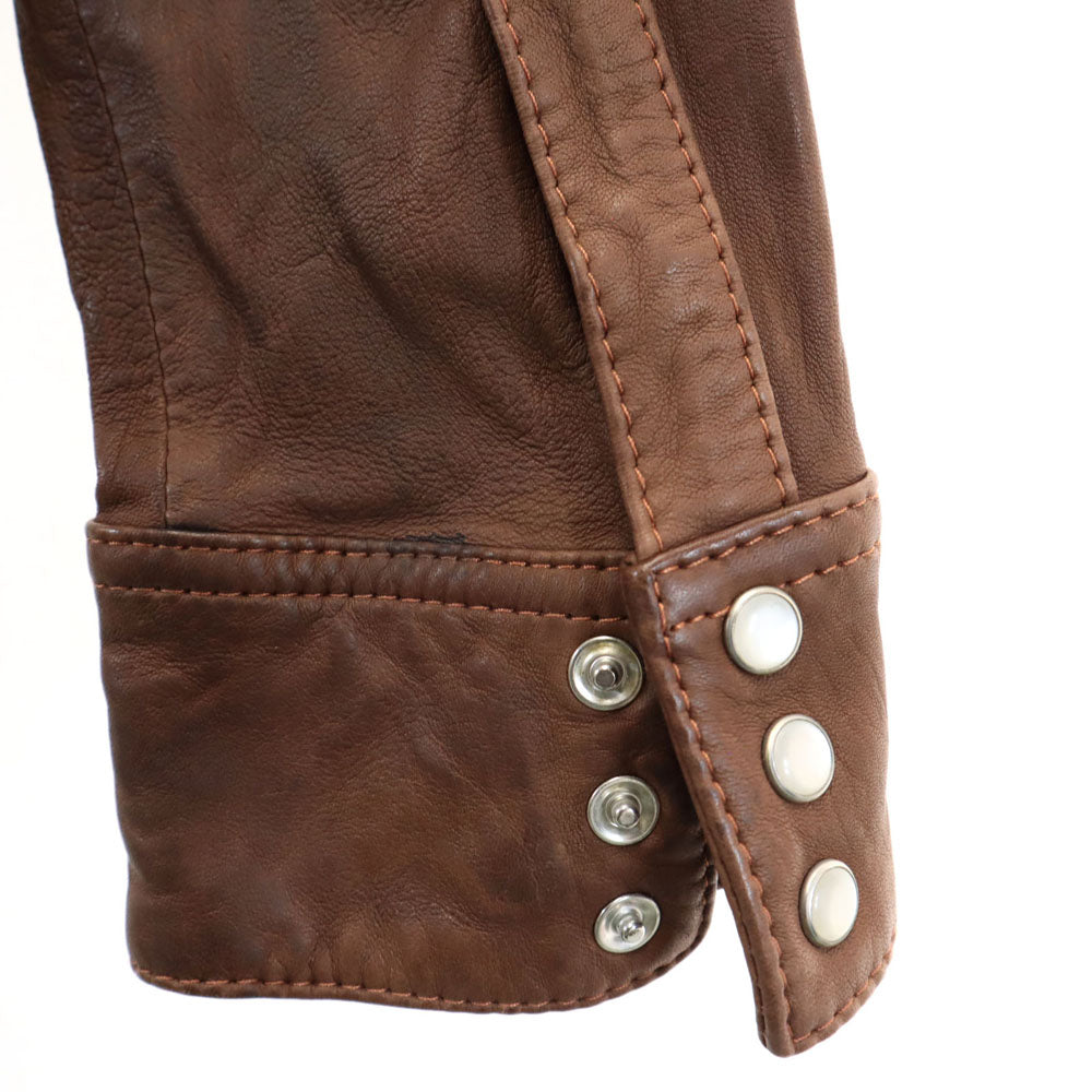 ドルチェアンドガッバーナ イタリア製 長袖 ラムレザー ウエスタンシャツ 48 ブラウン DOLCE&GABBANA メンズ