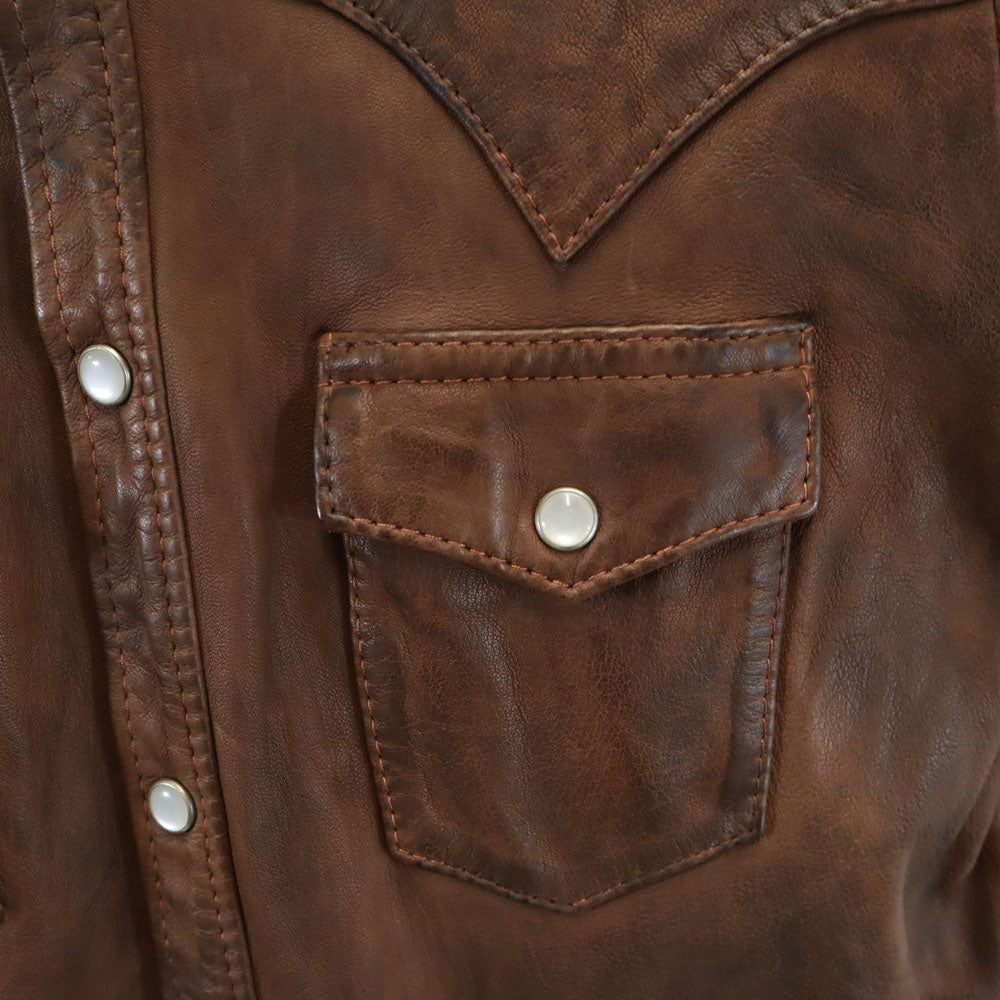 ドルチェアンドガッバーナ イタリア製 長袖 ラムレザー ウエスタンシャツ 48 ブラウン DOLCE&GABBANA メンズ