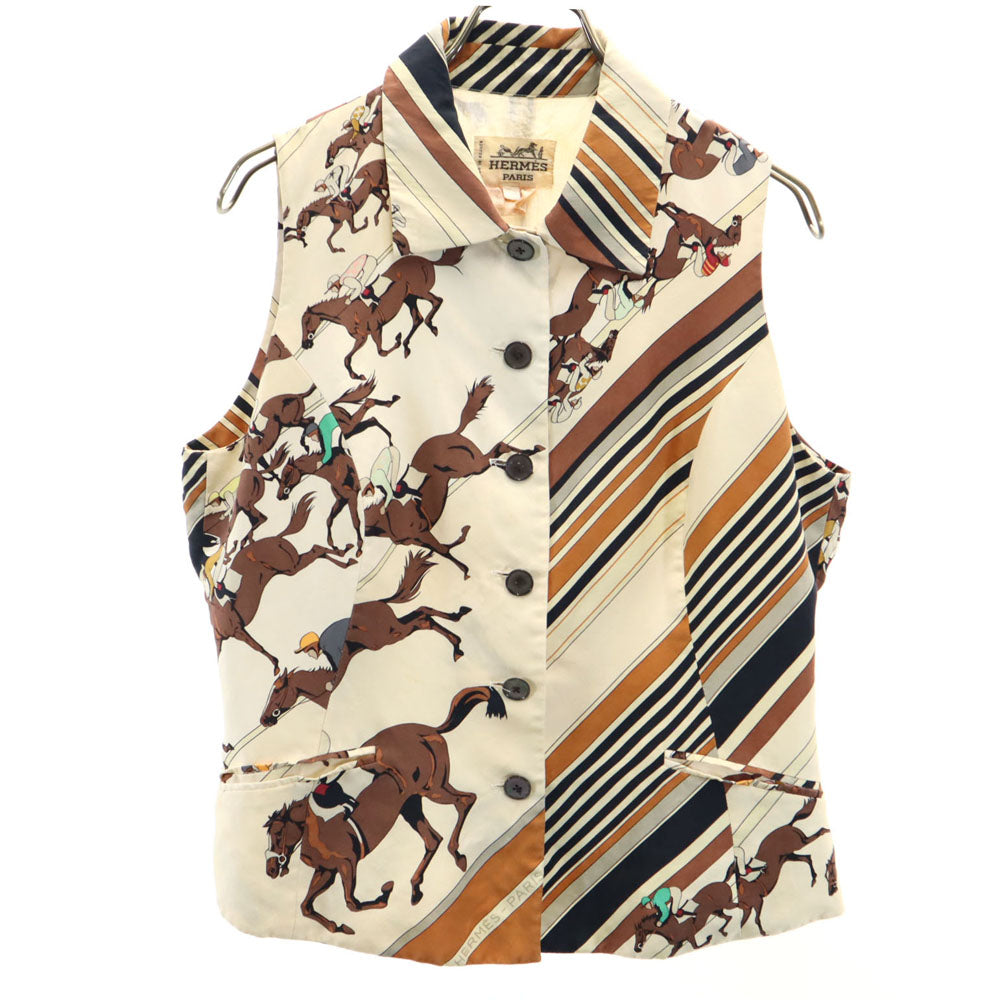 HERMES エルメス 馬柄 ベスト 40 アイボリー系 レディース