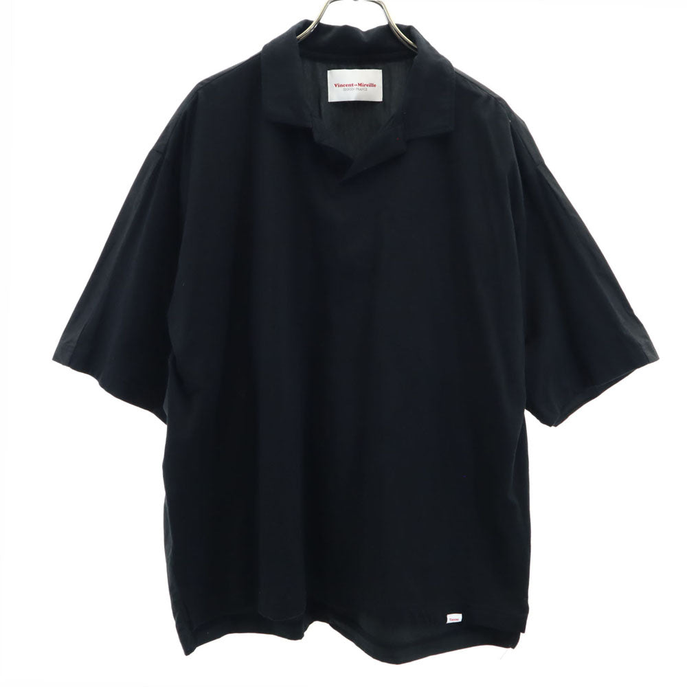 ヴァンソンミレイユ 日本製 半袖 ジャージー 切替 スキッパーカラー ポロシャツ 42 ブラック Vincent et Mireille メンズ