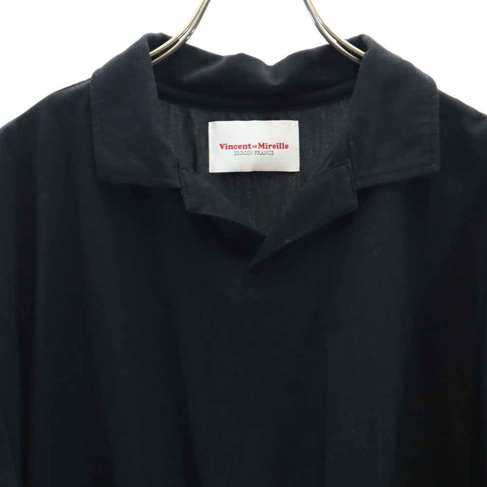 ヴァンソンミレイユ 日本製 半袖 ジャージー 切替 スキッパーカラー ポロシャツ 42 ブラック Vincent et Mireille メンズ