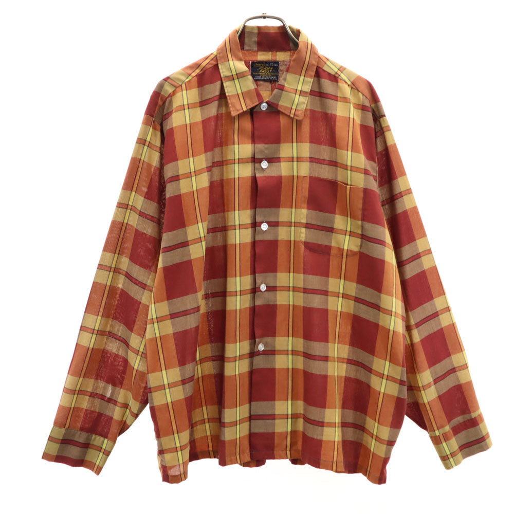 Sears シアーズ 60s ヴィンテージ ボックスカット チェック柄 長袖 シャツ L オレンジ系 ビッグサイズ メンズ
