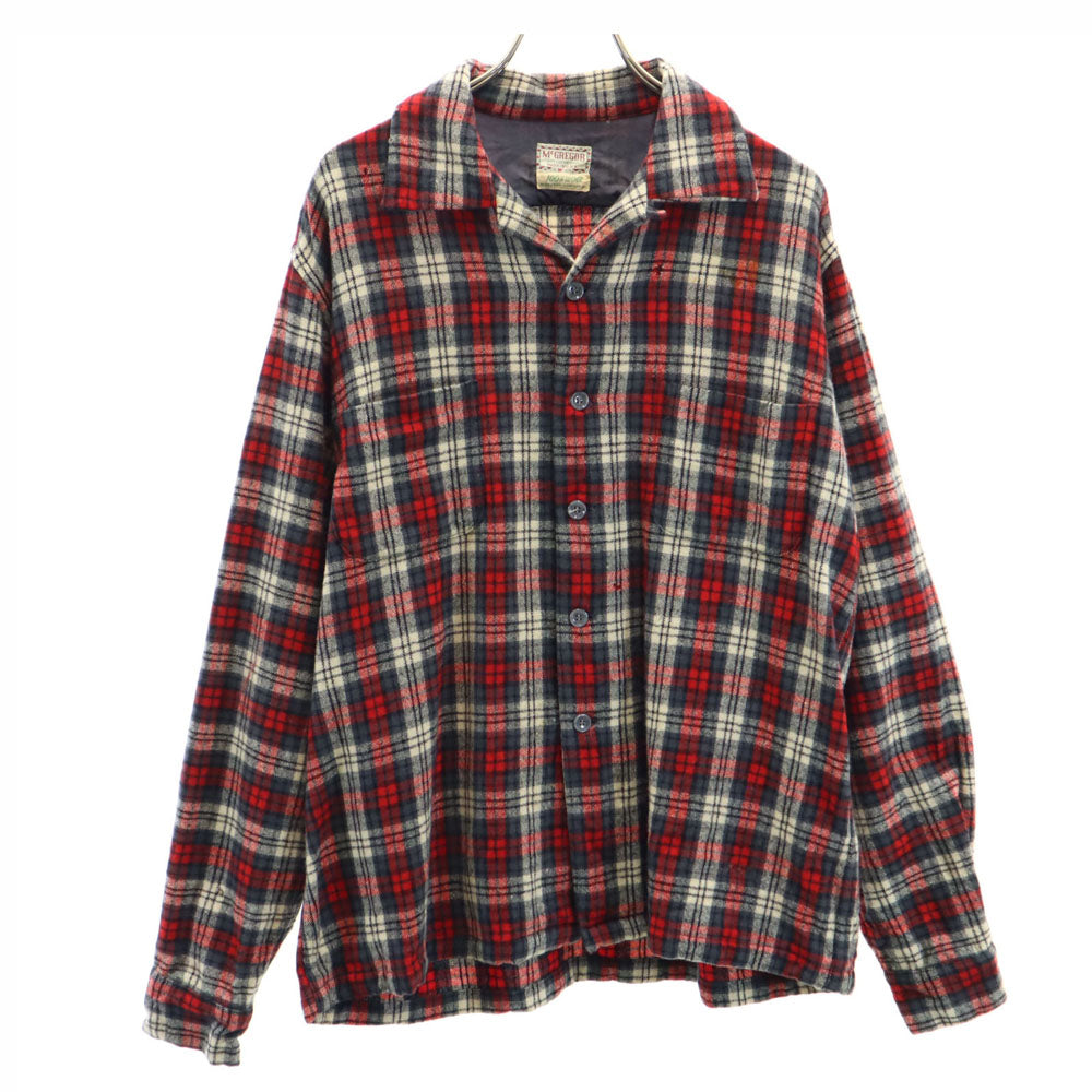 McGregor マクレガー 60s USA製 ウール ヴィンテージ 開襟 チェック柄 長袖 オープンカラーシャツ M レッド 他 メンズ