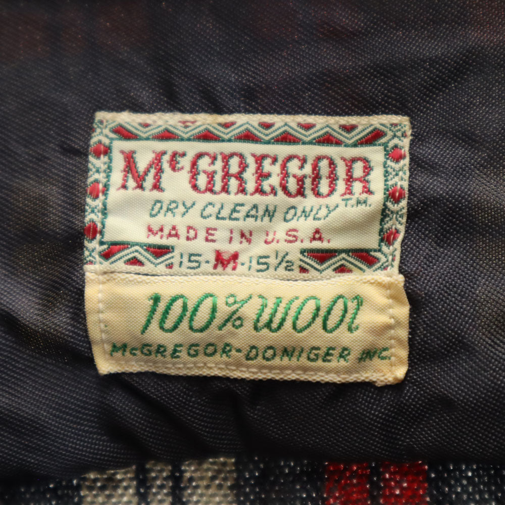 McGregor マクレガー 60s USA製 ウール ヴィンテージ 開襟 チェック柄 長袖 オープンカラーシャツ M レッド 他 メンズ