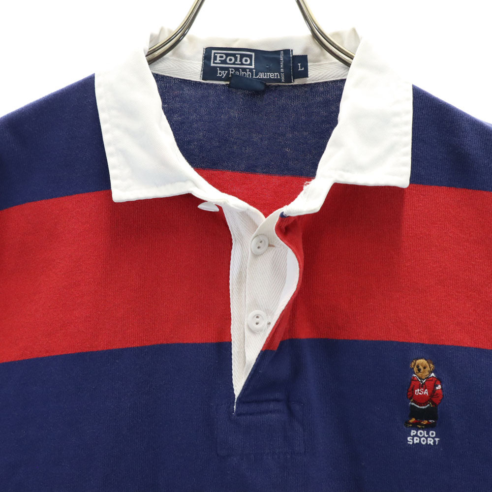 ポロバイラルフローレン ボーダー柄 長袖 ポロシャツ L レッド 他 Polo by Ralph Lauren ラガーシャツ ポロベア メンズ