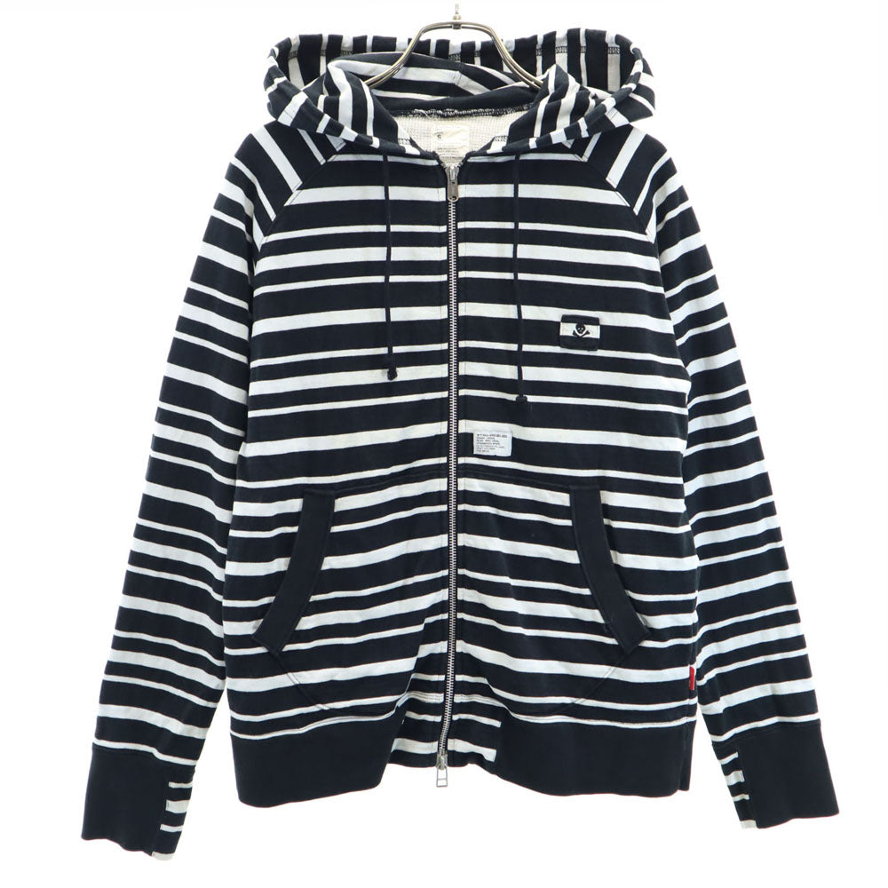 WTAPS ダブルタップス 日本製 ボーダー柄 長袖 ジップパーカー S 白×ブラック メンズ