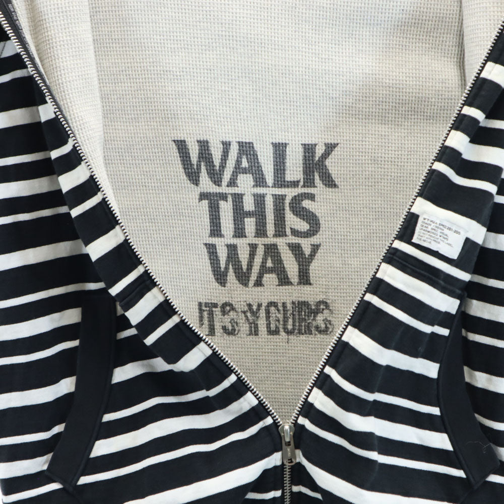 WTAPS ダブルタップス 日本製 ボーダー柄 長袖 ジップパーカー S 白×ブラック メンズ