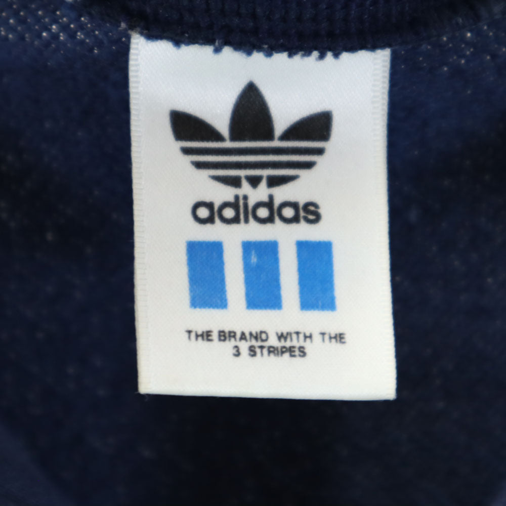 adidas アディダス 80s 日本製 デサント製 ヴィンテージ 長袖 ハーフジップ ハイネック スウェット トレーナー M-L ネイビー系 プルオーバー メンズ
