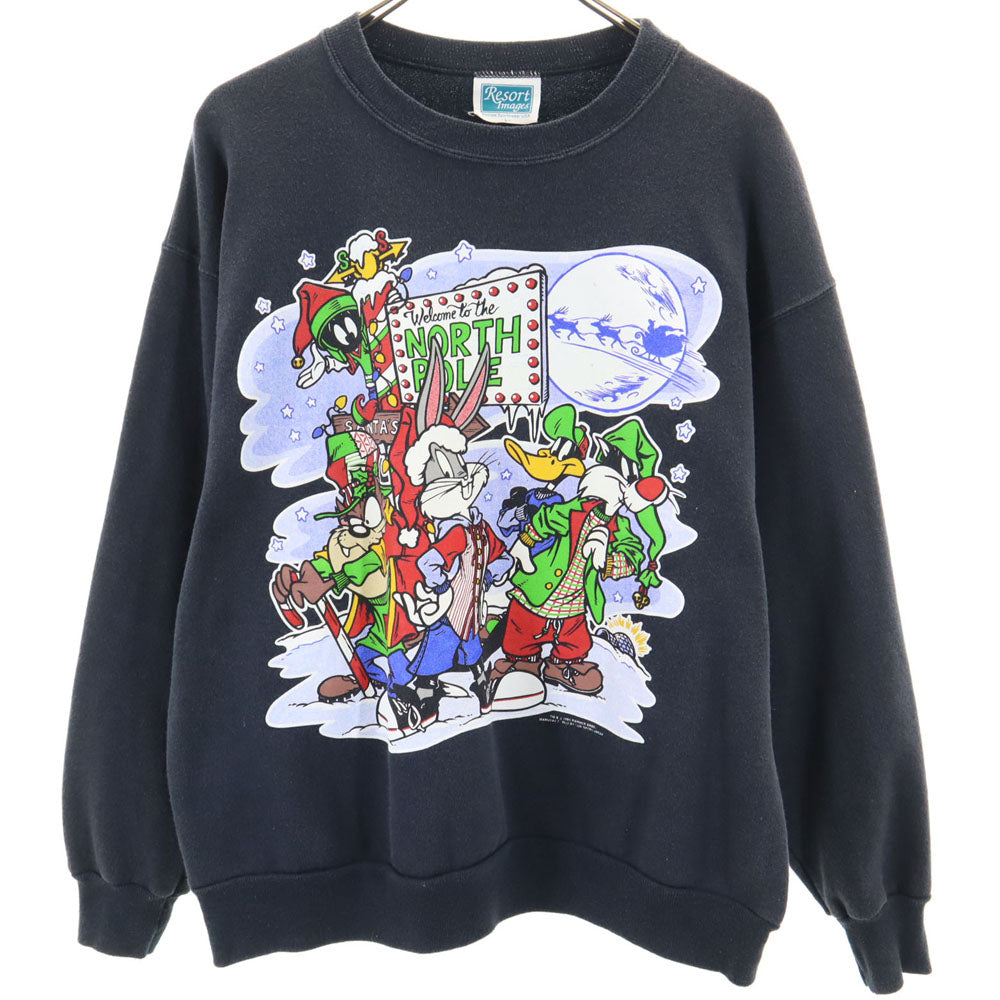 Resort image 90s USA製 オールド ワーナーブラザーズ 長袖 スウェット トレーナー L ブラック系 Resort image 裏起毛 メンズ