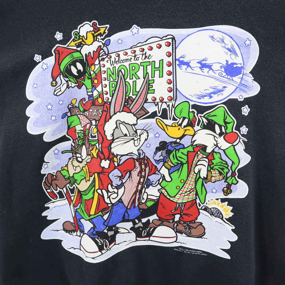 Resort image 90s USA製 オールド ワーナーブラザーズ 長袖 スウェット トレーナー L ブラック系 Resort image 裏起毛 メンズ