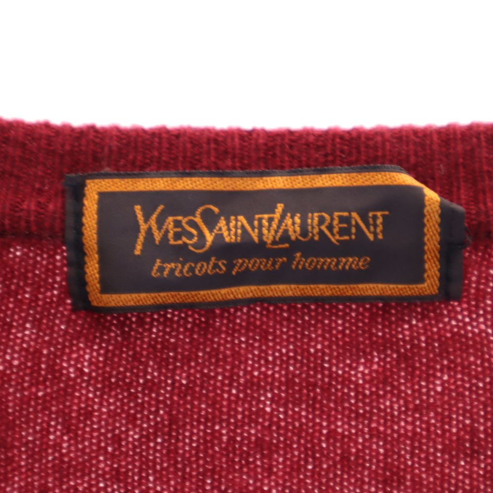 YVES SAINT LAURENT イヴサンローラン 90s 日本製 カシミヤブレンド オールド 長袖 Vネック セーター L ワインレッド ニット メンズ