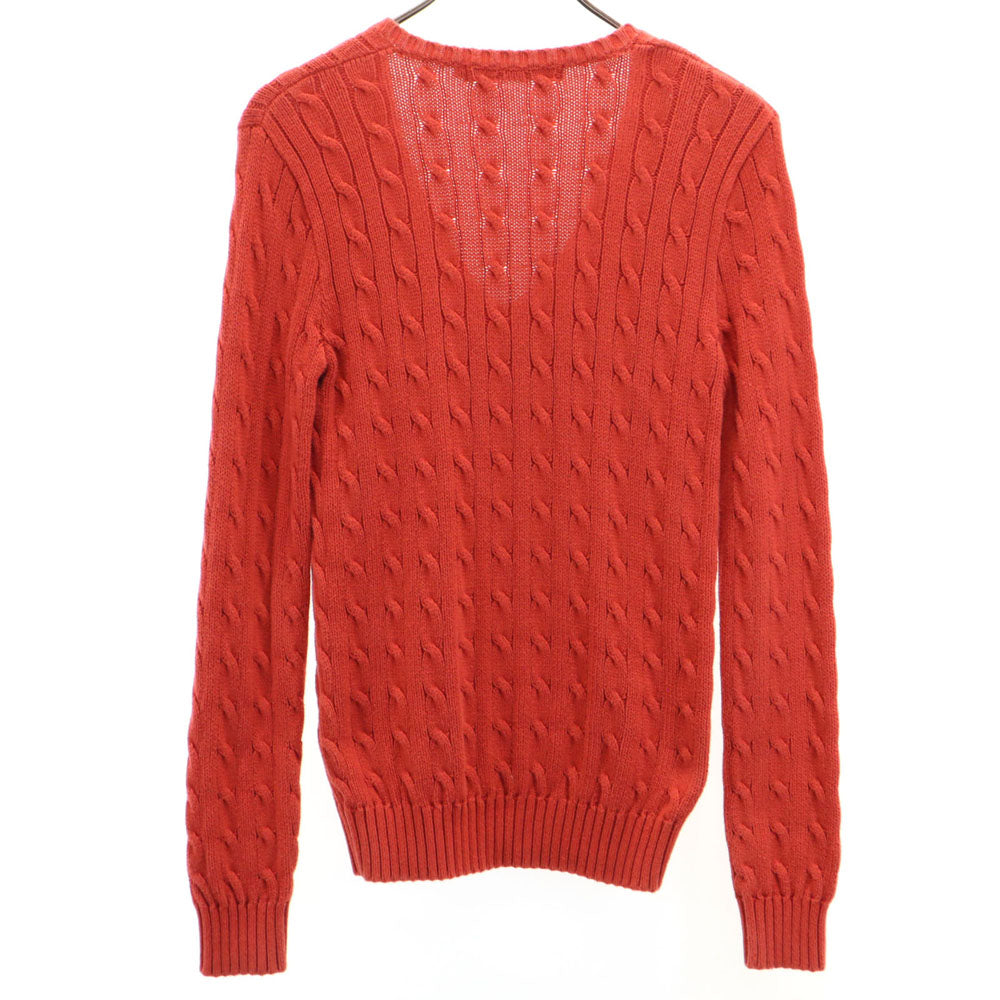 RALPH LAUREN SPORT ラルフローレンスポーツ 長袖 ケーブル編み Vネック セーター M 朱色 ニット レディース