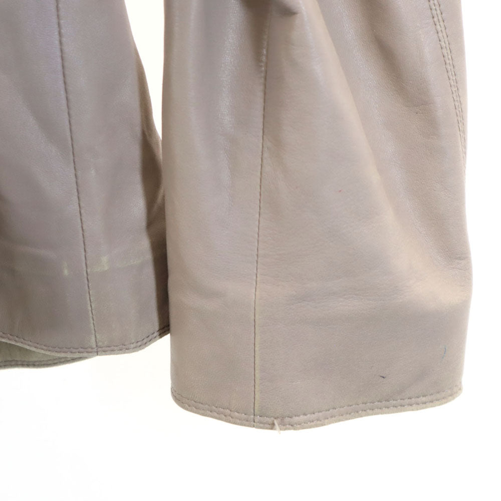 LOEWE ロエベ スペイン製 ノーカラー レザージャケット 42 ピンクグレー系 レディース