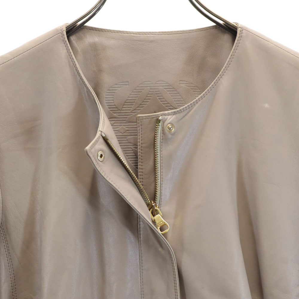 LOEWE ロエベ スペイン製 ノーカラー レザージャケット 42 ピンクグレー系 レディース