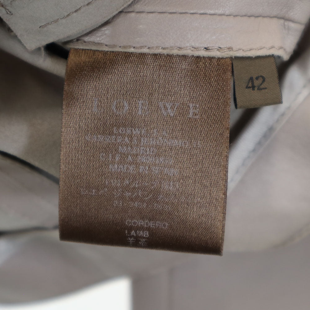 LOEWE ロエベ スペイン製 ノーカラー レザージャケット 42 ピンクグレー系 レディース