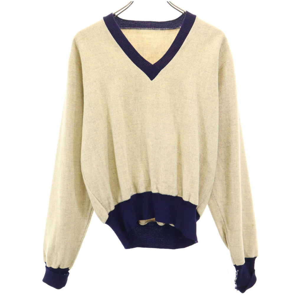 BERTIE & WYCKOFF 70s ヴィンテージ 長袖 フラノ生地 Vネック セーター ベージュ トップス メンズ