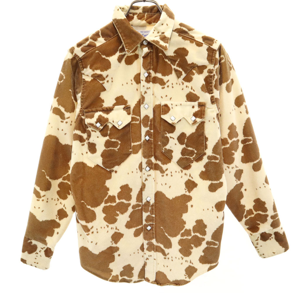 RockMount ロックマウント 70s USA製 ヴィンテージ 牛柄 総柄 長袖 ウエスタンシャツ 15.5/33.5 ベージュ 他 メンズ