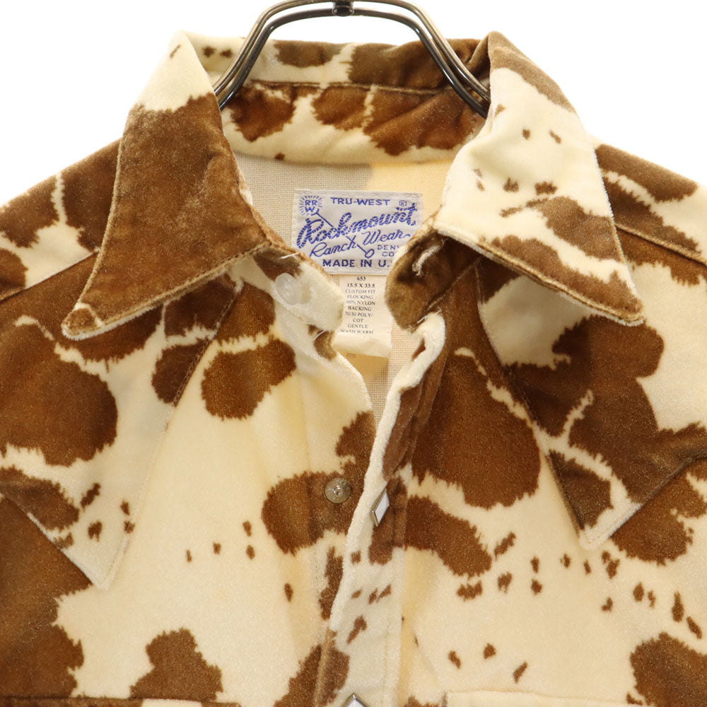 RockMount ロックマウント 70s USA製 ヴィンテージ 牛柄 総柄 長袖 ウエスタンシャツ 15.5/33.5 ベージュ 他 メンズ