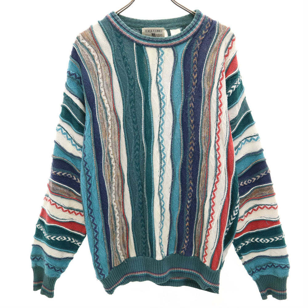アイデアウォモ 90s ブルガリア製 オールド 長袖 3D セーター L ホワイト 他 ニット メンズ