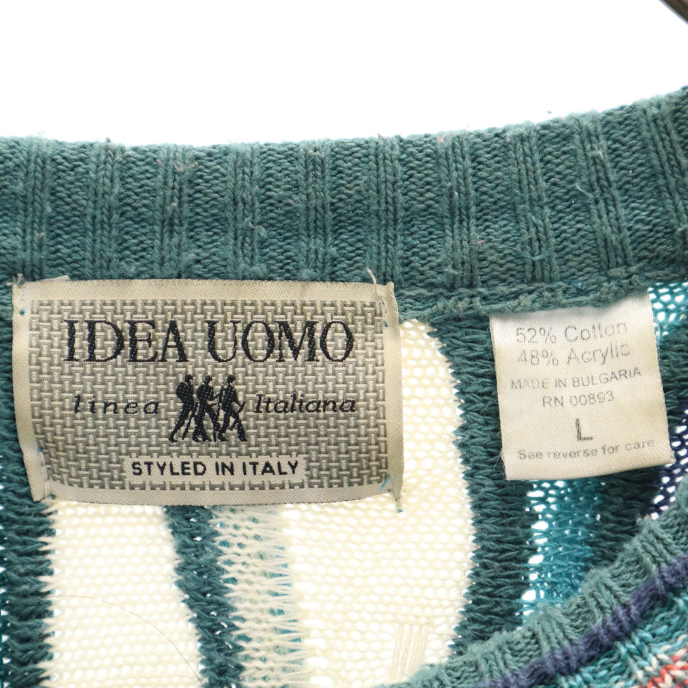 アイデアウォモ 90s ブルガリア製 オールド 長袖 3D セーター L ホワイト 他 ニット メンズ