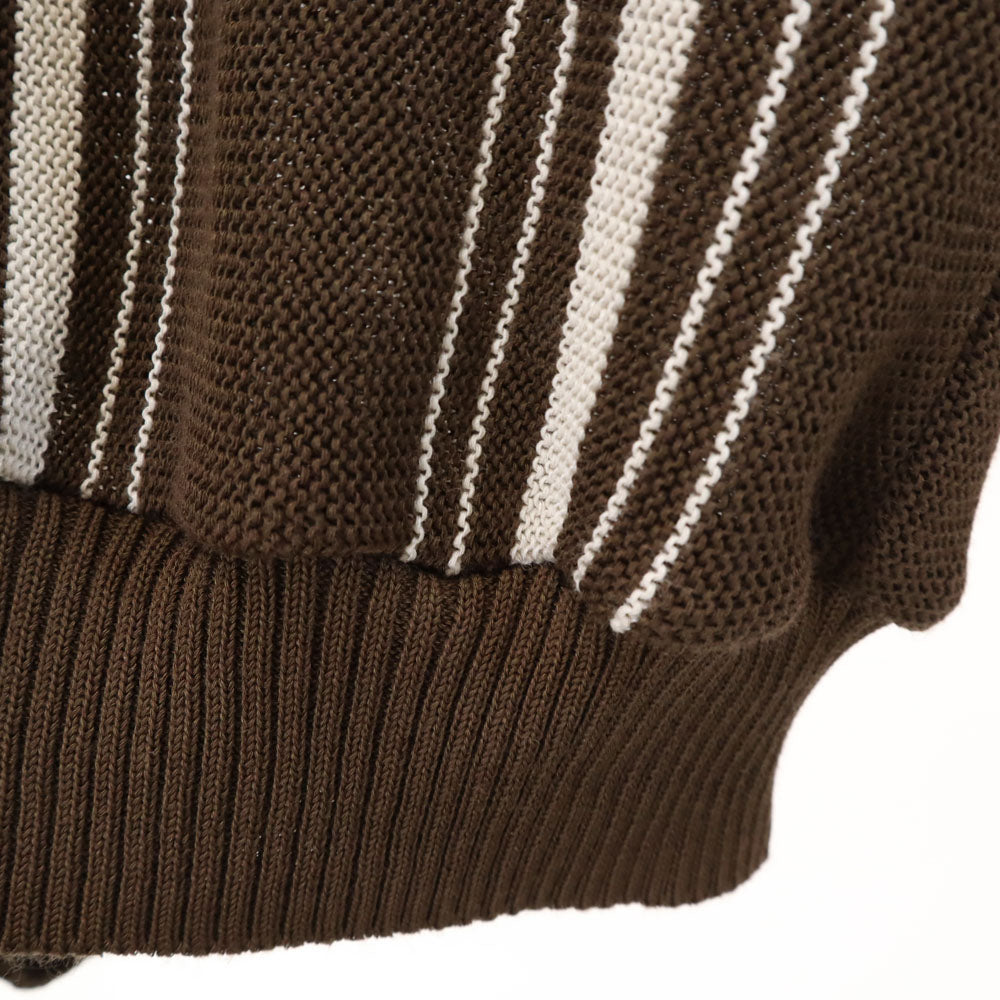 Needles ニードルズ 日本製 ストライプ柄 長袖 Vネック ニットカーディガン M ブラウン メンズ