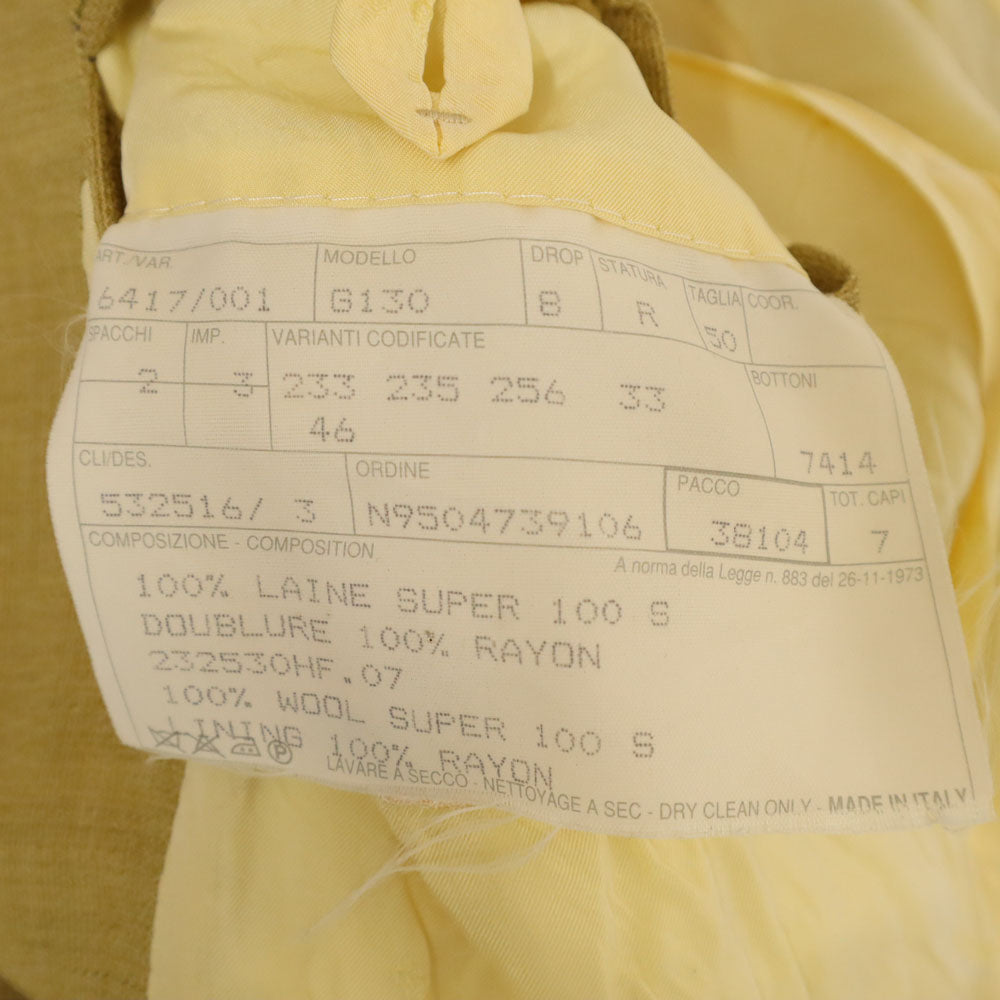 HERMES エルメス イタリア製 SUPER 100’s テーラードジャケット 50 イエローベージュ ブレザー メンズ