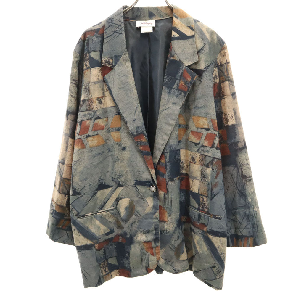 Washington ワシントン 90s USA製 オールド 総柄 テーラードジャケット 18 グレー系 ブレザー ビッグサイズ レディース