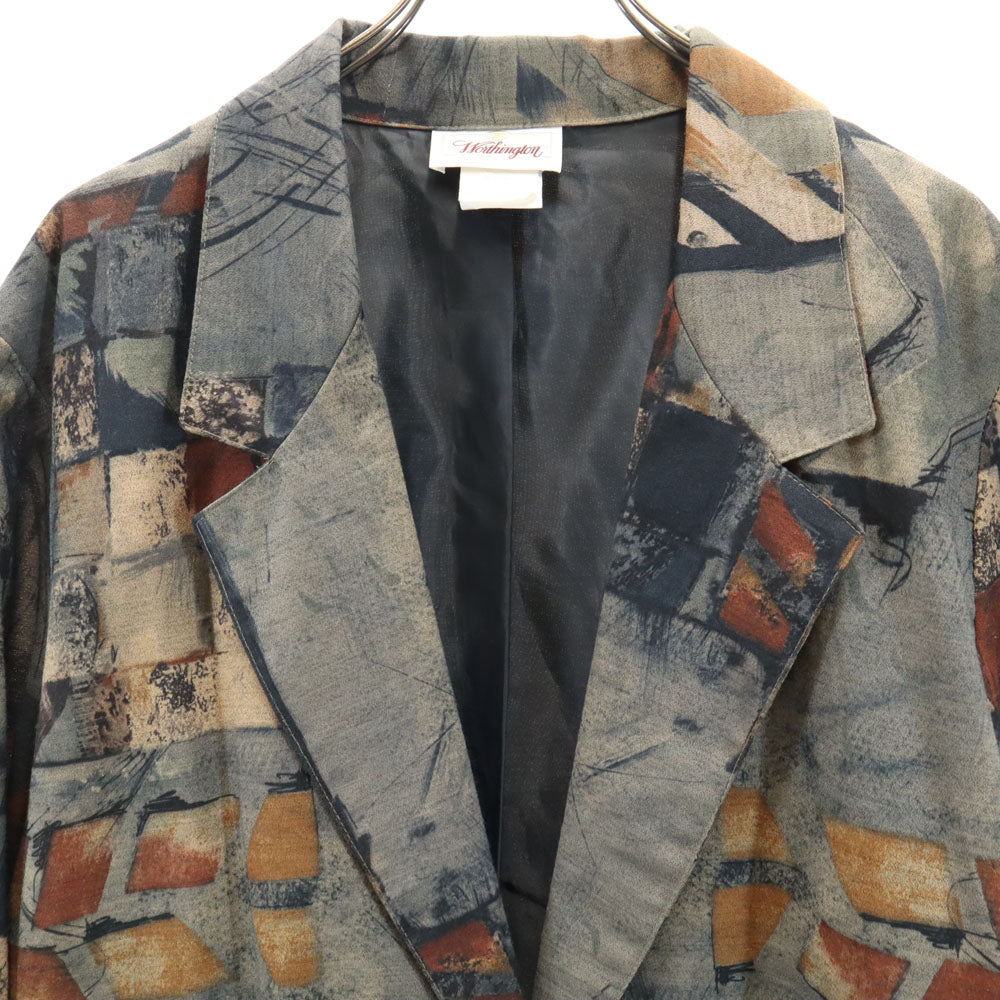 Washington ワシントン 90s USA製 オールド 総柄 テーラードジャケット 18 グレー系 ブレザー ビッグサイズ レディース