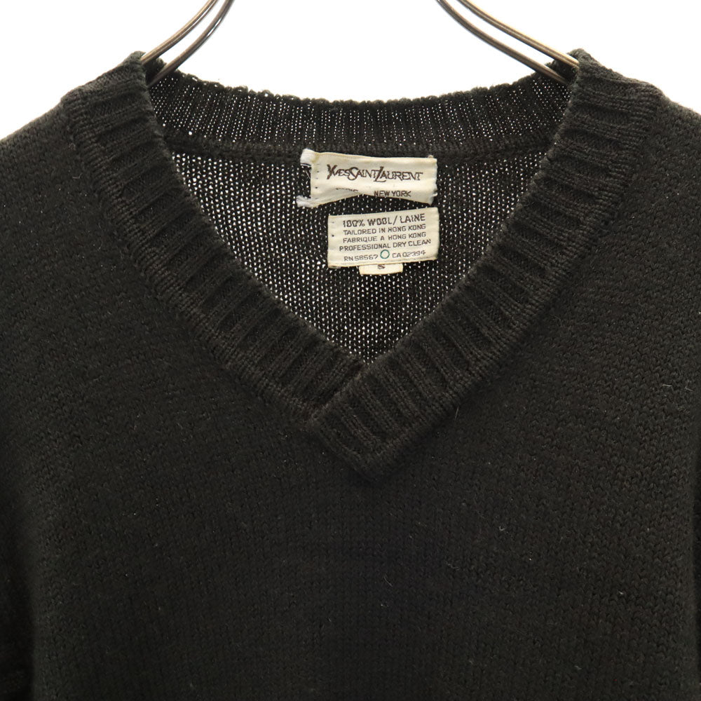 YVES SAINT LAURENT イヴサンローラン 80s ウール ヴィンテージ 長袖 Vネック セーター S カーキ ニット メンズ