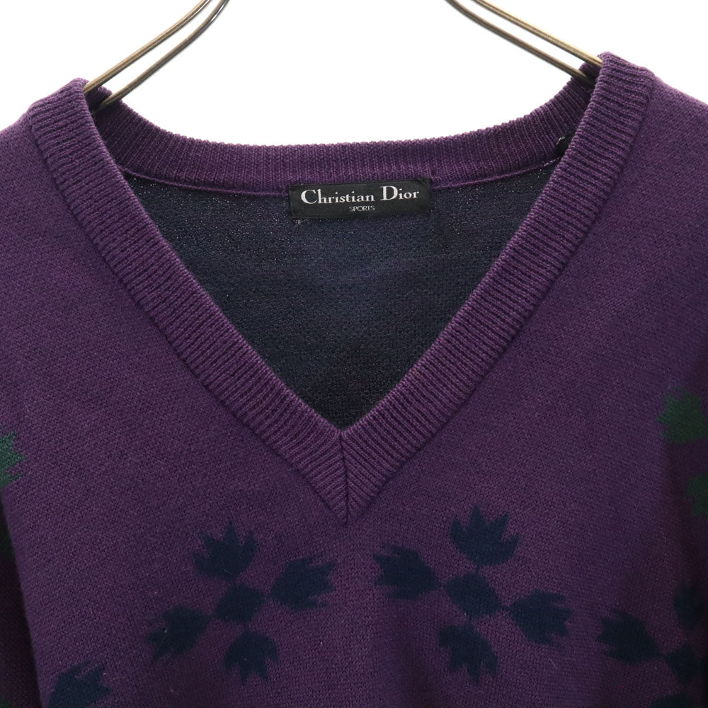 Christian Dior クリスチャンディオール 90s ウール オールド 長袖 Vネック セーター M パープル系 SPORTS ニット メンズ