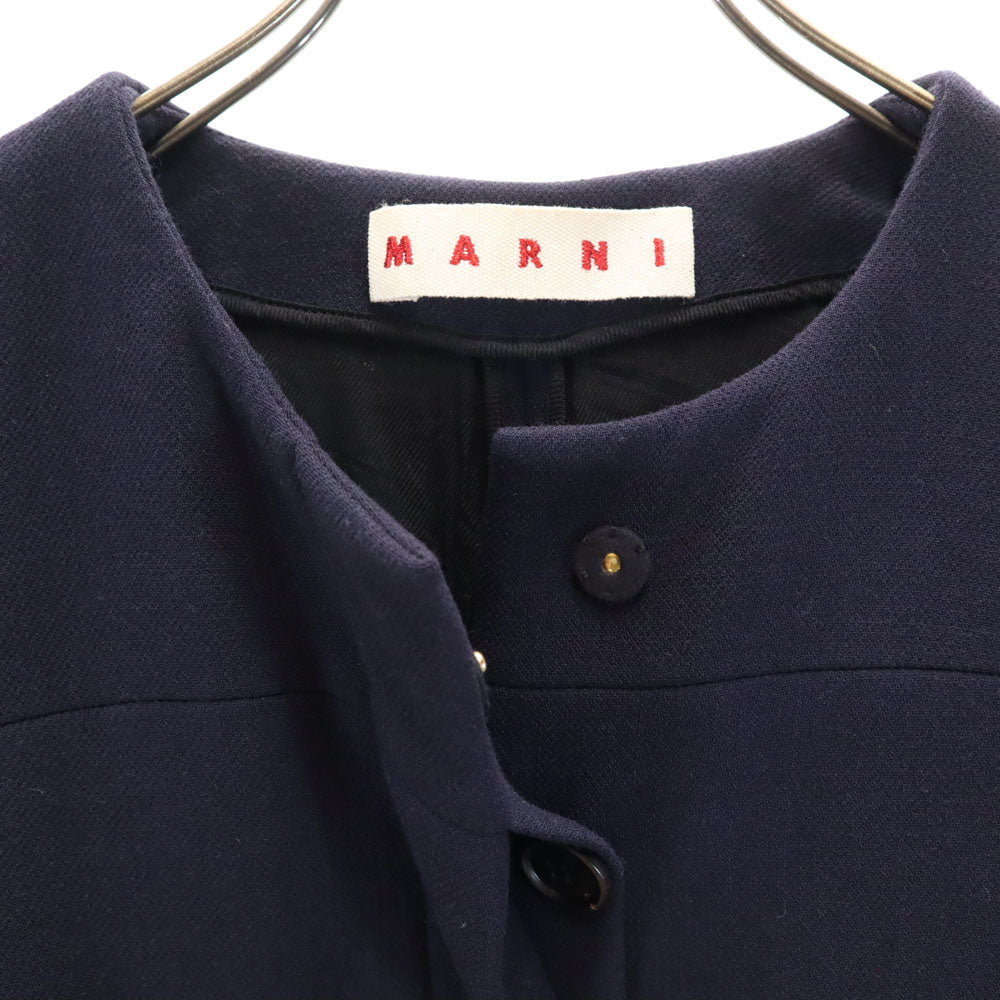 MARNI マルニ イタリア製 ウール ノーカラー ジャケット 38 ネイビー レディース