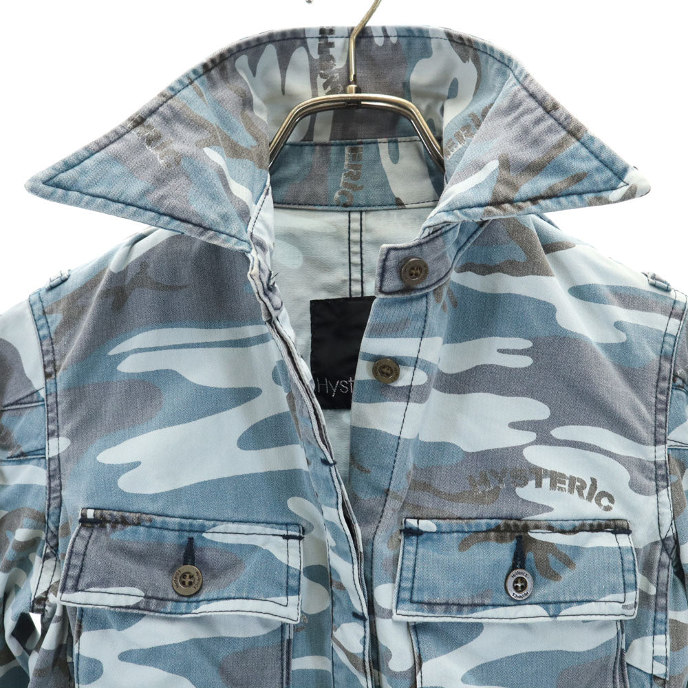 ヒステリック 日本製 カモフラ柄 ミリタリージャケット FREE ブルーグレー HYSTERIC 迷彩 レディース