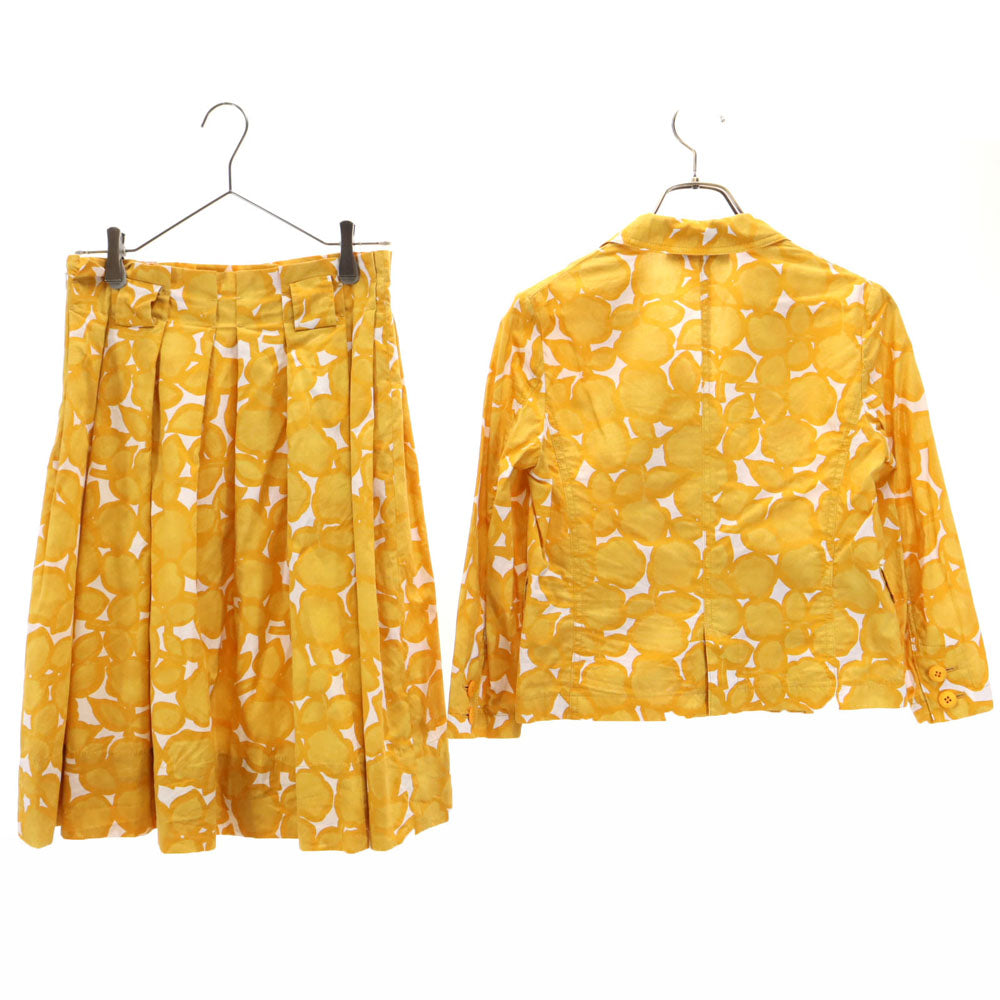 ビーティングハート 日本製 花柄 7分袖 カジュアル スカートスーツ 上下 セットアップ 1 マスタード レディース