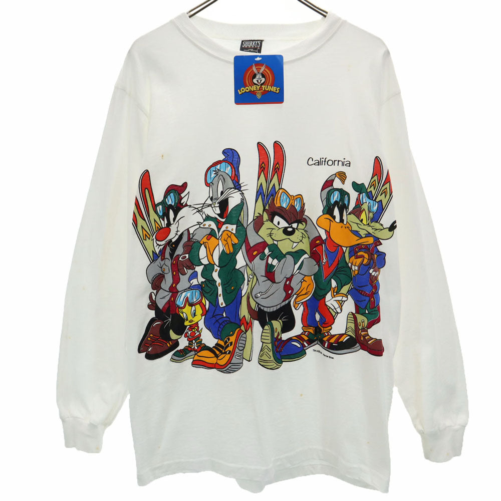 SHERRY’S シェリーズ 90s 未使用 ルーニーテューンズ USA製 ワーナーブラザーズ デッドストック プリント 長袖 Tシャツ L ホワイト系 ロンT タグ付き メンズ