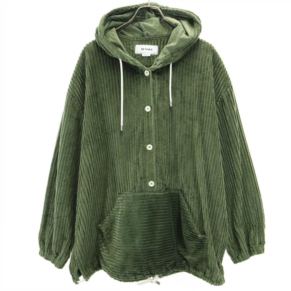 スンネイ イタリア製 長袖 太畝コーデュロイ パーカー M グリーン系 プルオーバー レディース