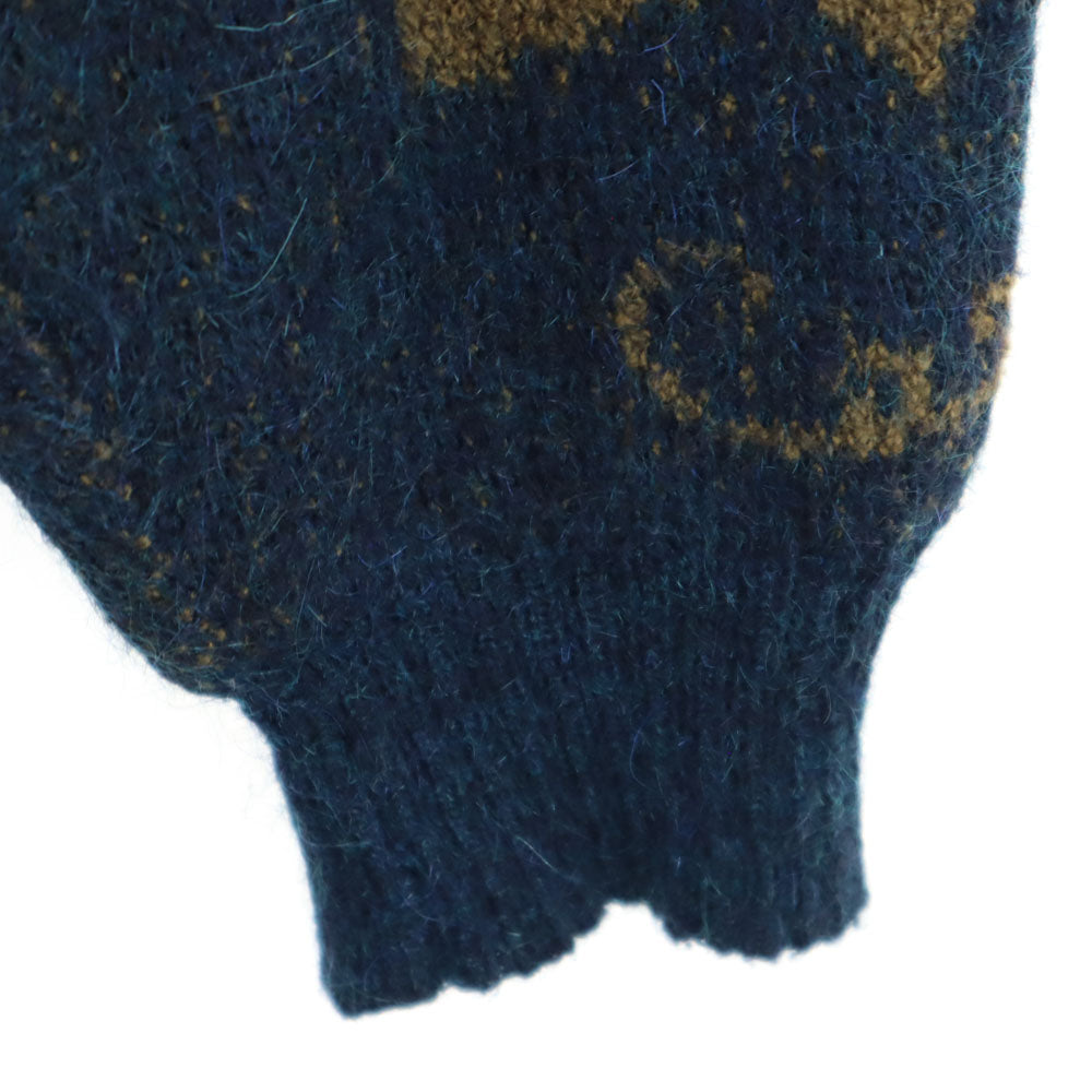 LANVIN STUDIO ランバンスタジオ 80s 90s イタリア製 ウールブレンド オールド モヘアブレンド リーフ柄 長袖 Vネック セーター 46 ネイビー 他 ニット メンズ