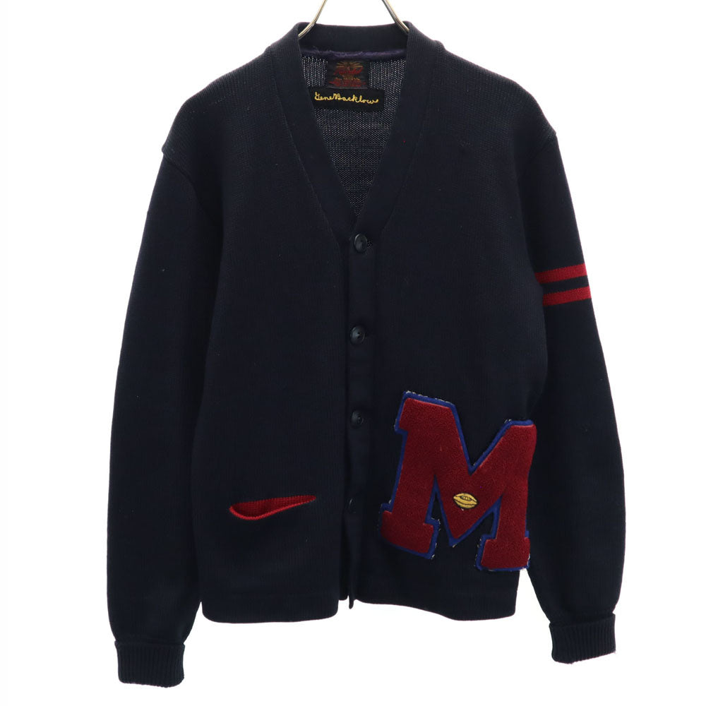 カンデル 70s レタード ヴィンテージ 長袖 Vネック レタード ニットカーディガン 濃紺 メンズ