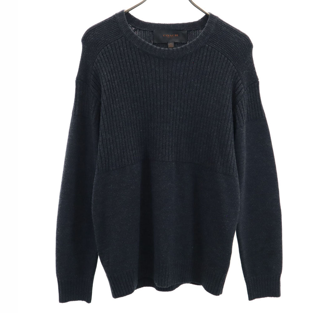 COACH コーチ ウール 長袖 エルボーパッチ セーター XS ブラック ニット メンズ