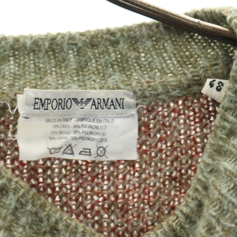 エンポリオアルマーニ 90s イタリア製 ウールブレンド オールド 総柄 長袖 セーター 48 カーキ Emporio Armani ニット メンズ