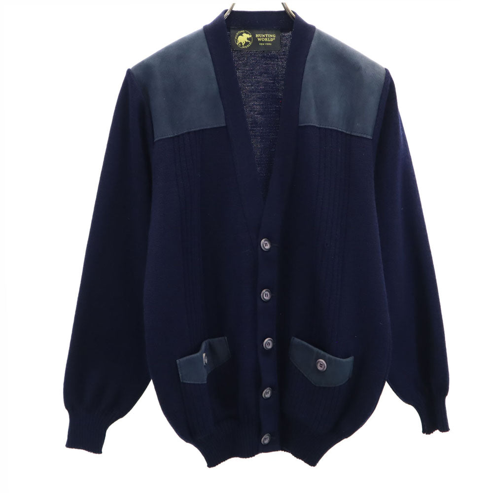 HUNTING WORLD ハンティングワールド 90s ウール オールド 長袖 Vネック ニット カーディガン M ネイビー メンズ