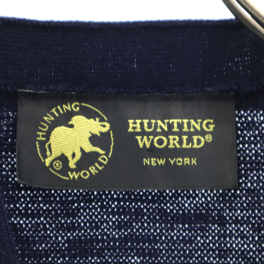 HUNTING WORLD ハンティングワールド 90s ウール オールド 長袖 Vネック ニット カーディガン M ネイビー メンズ