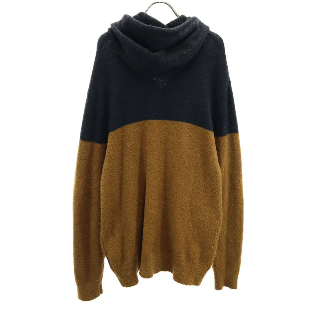 ARMANI EXCHANGE アルマーニエクスチェンジ バイカラー 長袖 ボア ジップパーカー L ブラック×ブラウン フワモコ メンズ