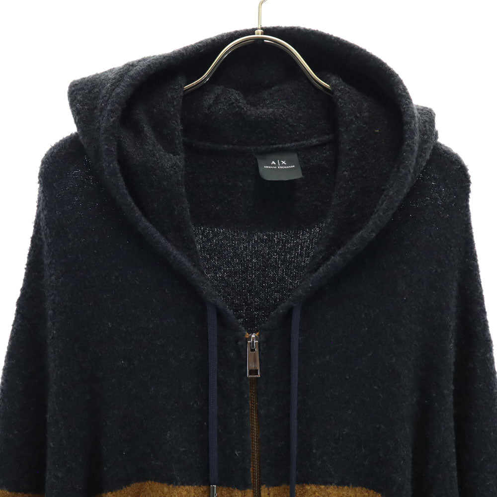 ARMANI EXCHANGE アルマーニエクスチェンジ バイカラー 長袖 ボア ジップパーカー L ブラック×ブラウン フワモコ メンズ