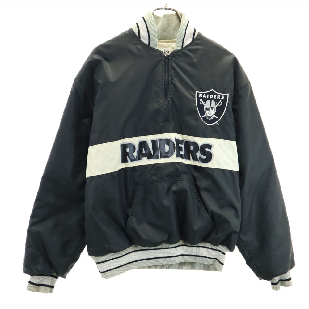 デロング 80s USA製 ヴィンテージ ハーフジップ ナイロンジャケット L ブラック DeLONG NFL RAIDERS プルオーバー 裏キルティング メンズ