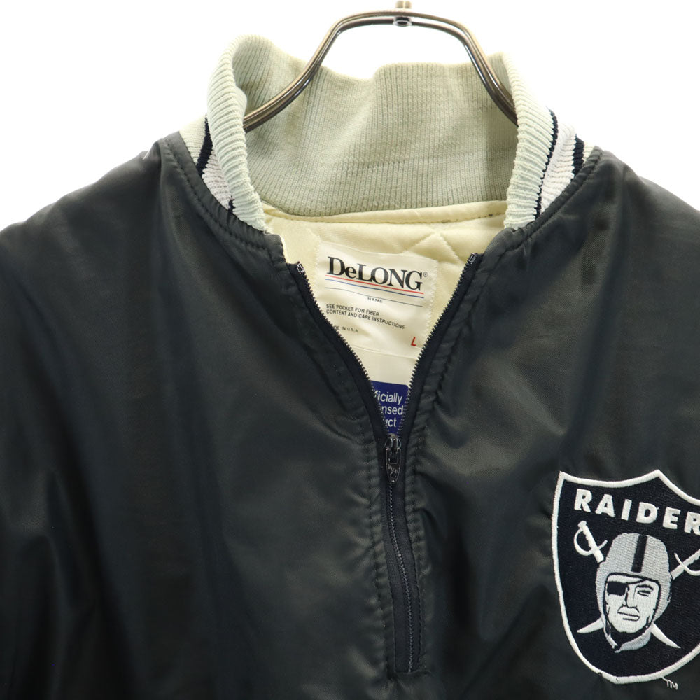 デロング 80s USA製 ヴィンテージ ハーフジップ ナイロンジャケット L ブラック DeLONG NFL RAIDERS プルオーバー 裏キルティング メンズ