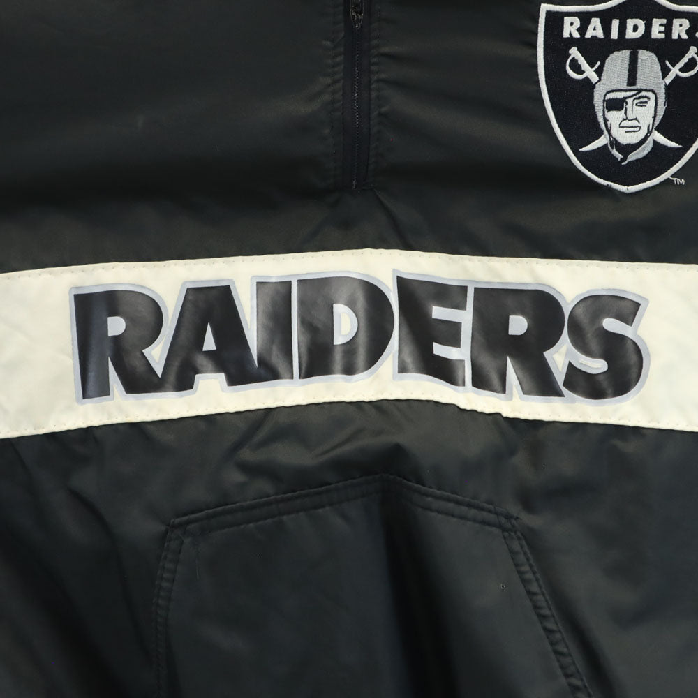 デロング 80s USA製 ヴィンテージ ハーフジップ ナイロンジャケット L ブラック DeLONG NFL RAIDERS プルオーバー 裏キルティング メンズ