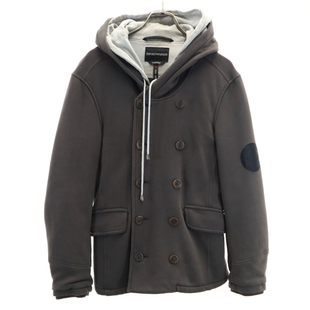 Emporio Armani エンポリオアルマーニ レイヤード フーデッド ピーコート S チャコールグレー 裏起毛 EASY FIT メンズ